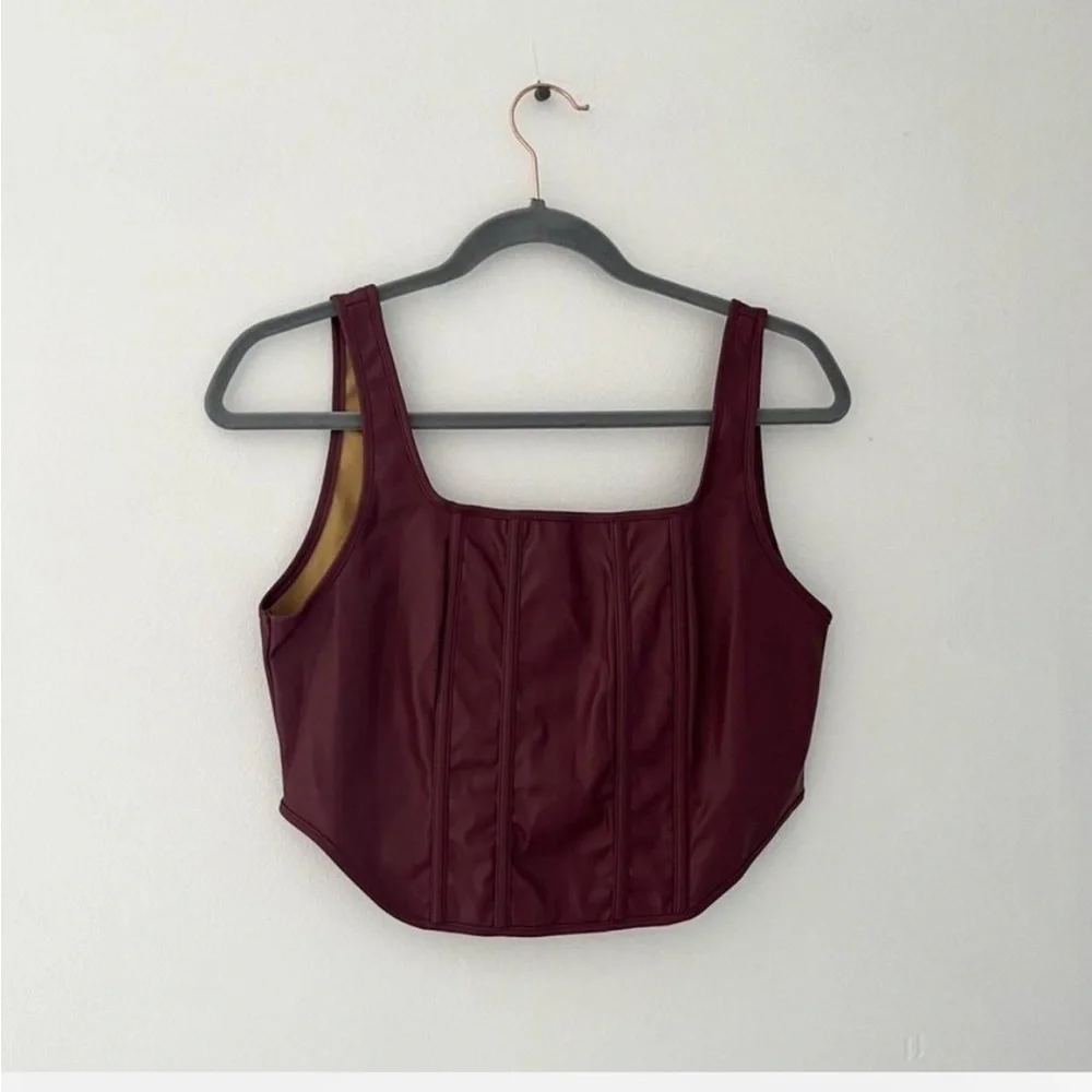 Hyfve Burgundy Red Silver Zippered up Leather interior Crop Top. - Picture 2 of 5